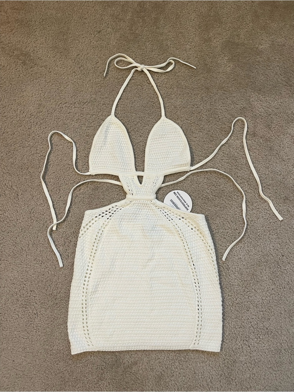 Cream Crochet Halter One-Piece Dress